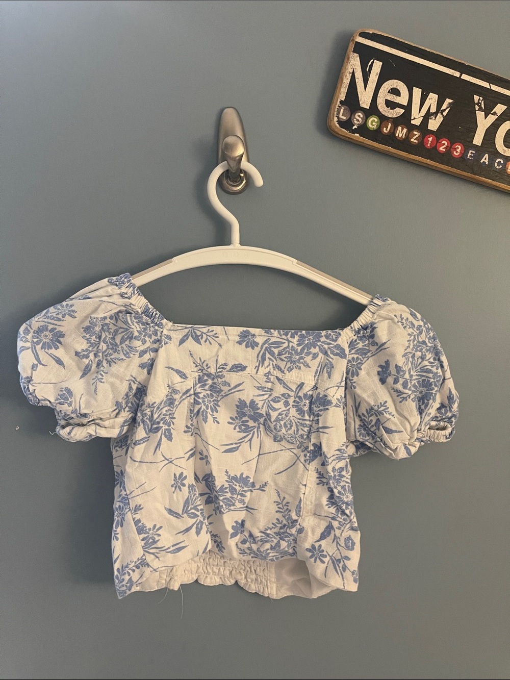 Girls Blue Floral Puff-Sleeve Top and bottom summer set